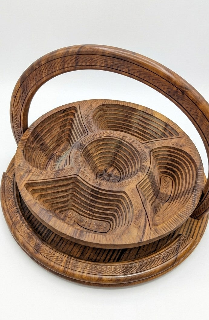 Handcrafted Wooden Collapsible Fruit Basket & Trivet