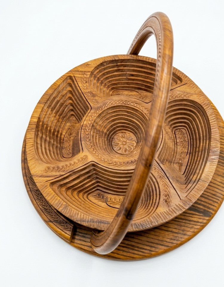 Handcrafted Wooden Collapsible Fruit Basket & Trivet