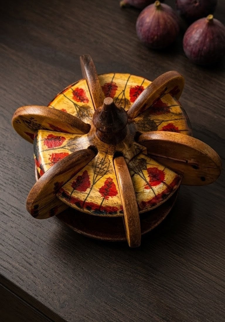 Handmade Wooden Coaster Set of 6 with Stand – Traditional Lacquer Art