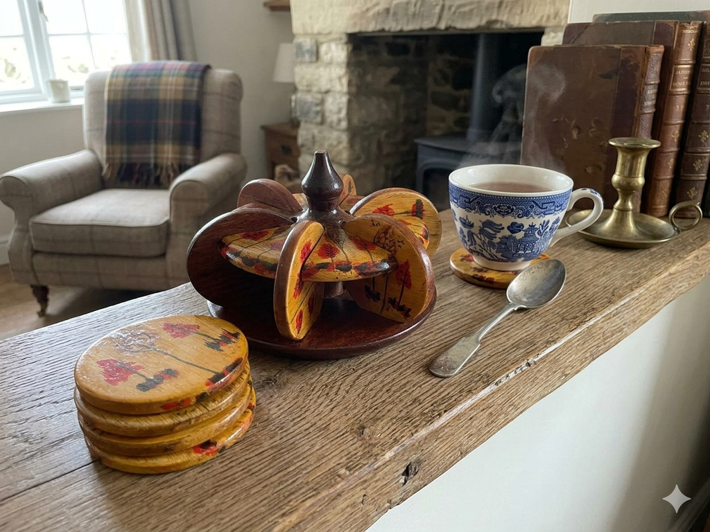 Handmade Wooden Coaster Set of 6 with Stand – Traditional Lacquer Art