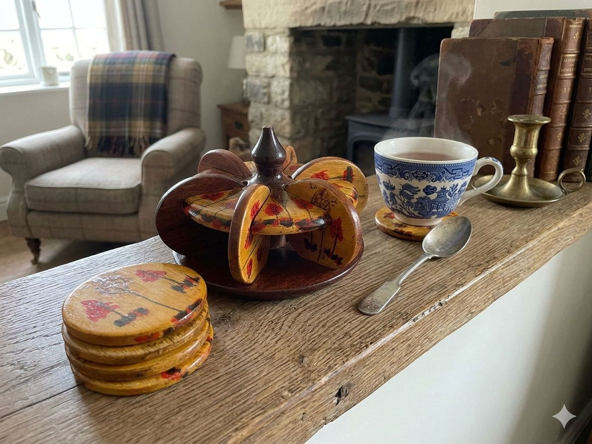 Handmade Wooden Coaster Set of 6 with Stand – Traditional Lacquer Art