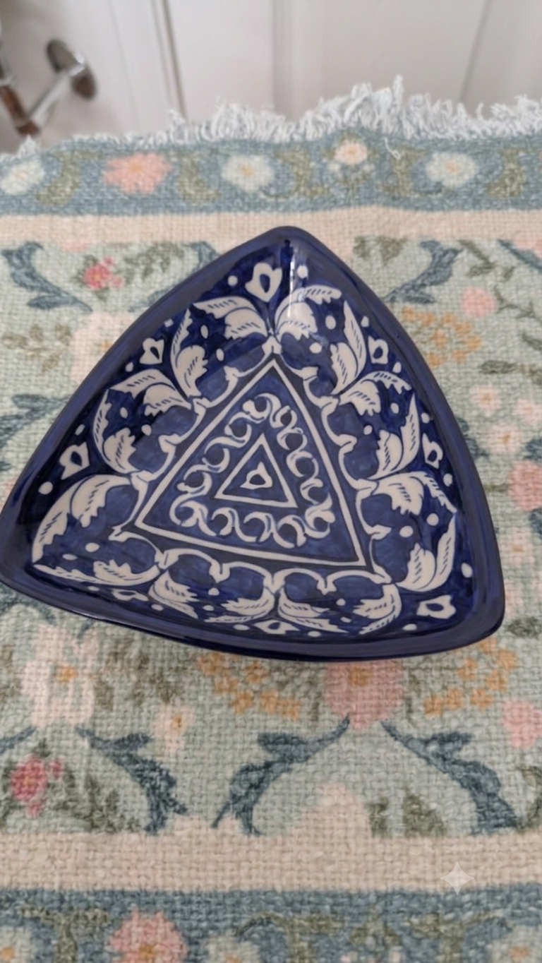 Handcrafted Multani Blue Pottery Ceramic Triangular Dish / Trinket Tray