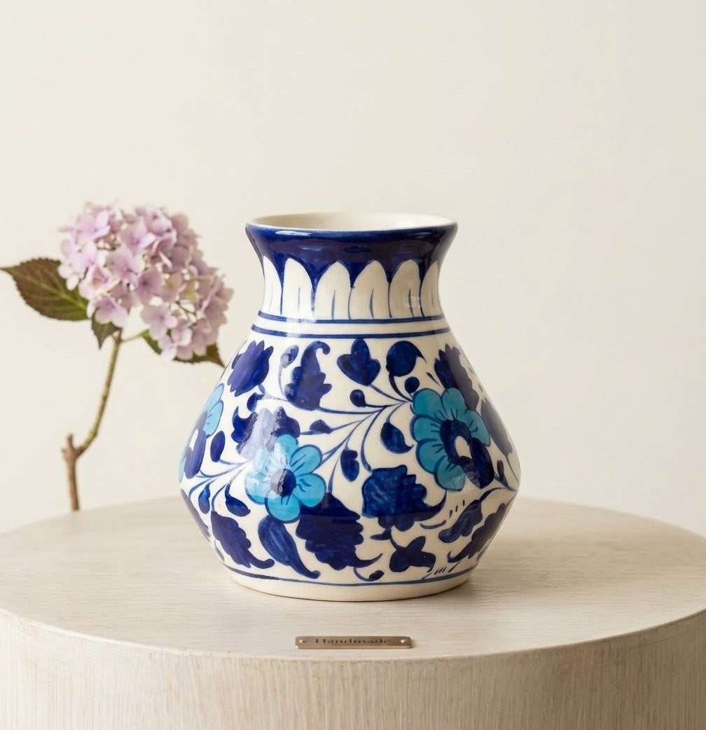 Hand-Painted Multani Ceramic Decorative Vase – Traditional Blue Floral Art