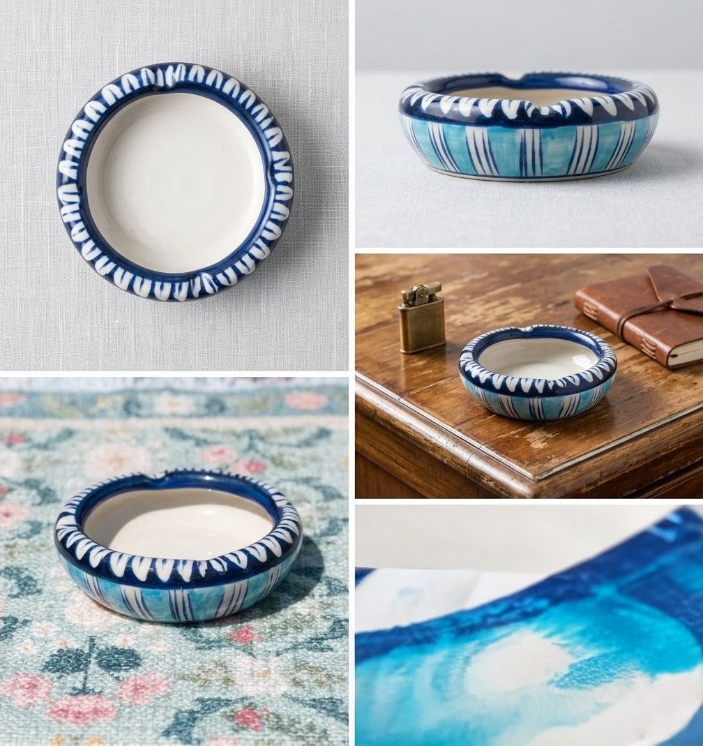 Handcrafted Multani Blue Pottery Ceramic Ashtray
