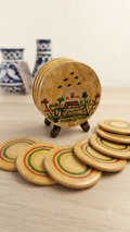 Handmade Wooden Coaster Set of 6 with Stand – Village Landscape Art