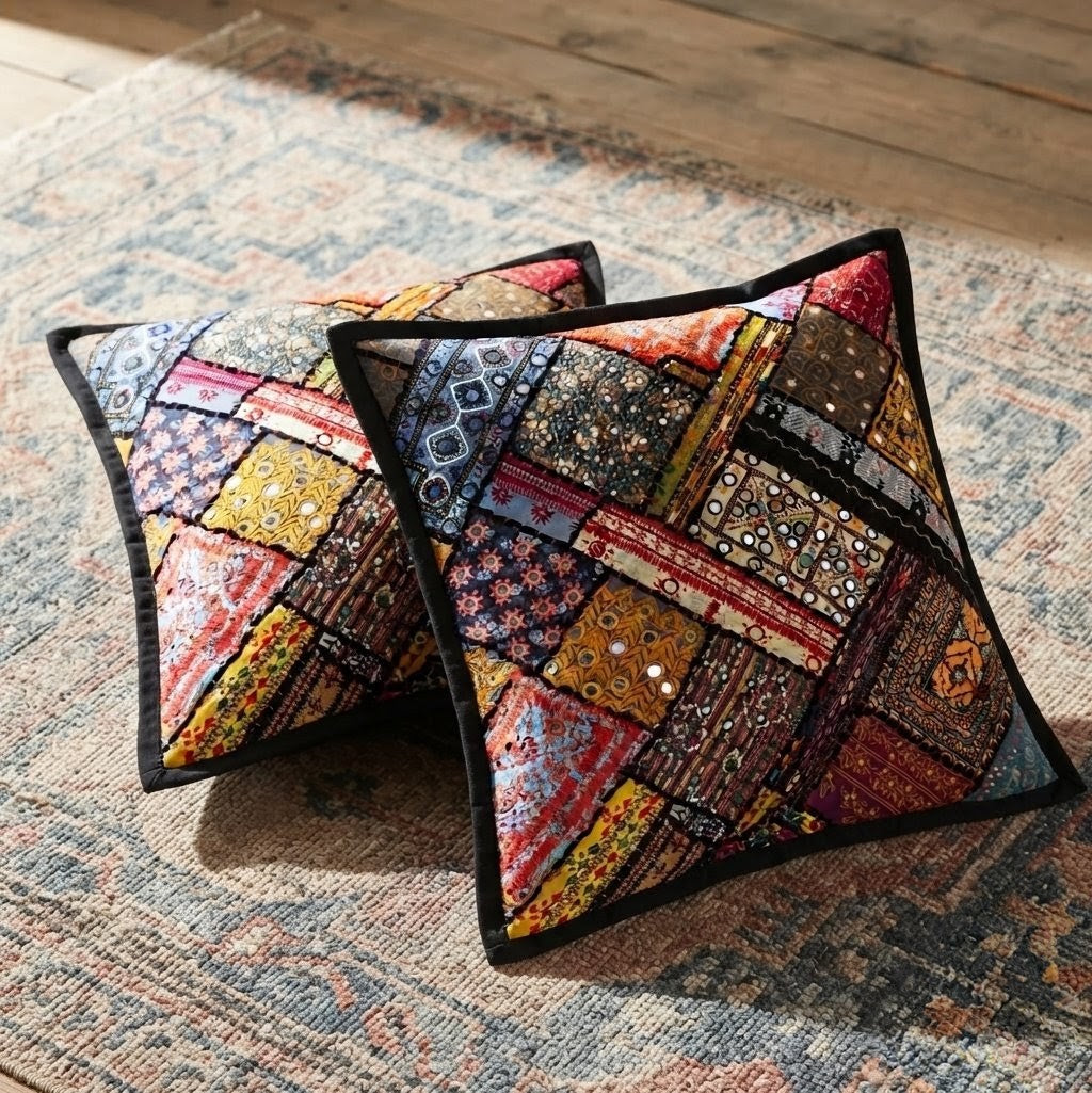 Handmade Ajrak Patchwork Cushion 4 Covers