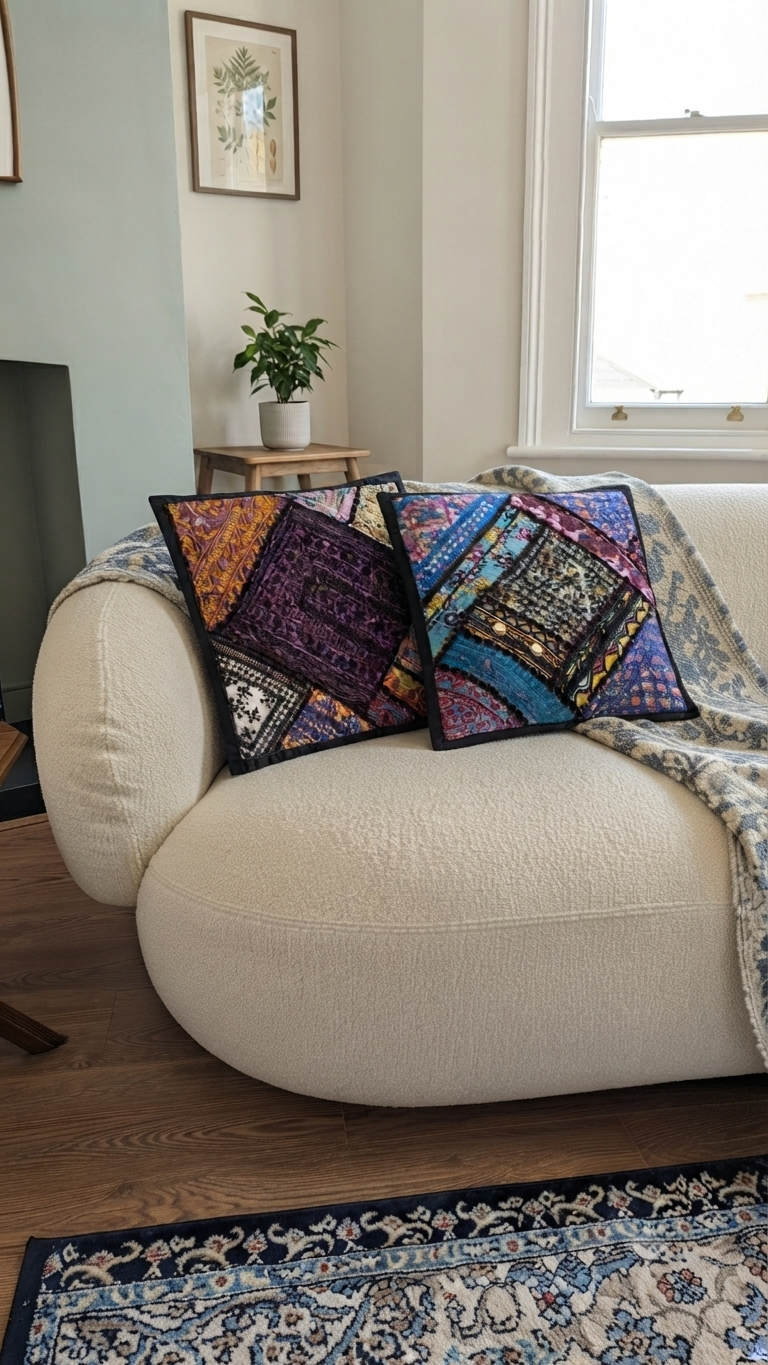 Handmade Ajrak Patchwork Cushion Cover (4 Cover Only)
