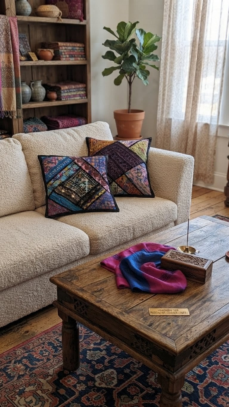 Handmade Ajrak Patchwork Cushion Cover (4 Cover Only)