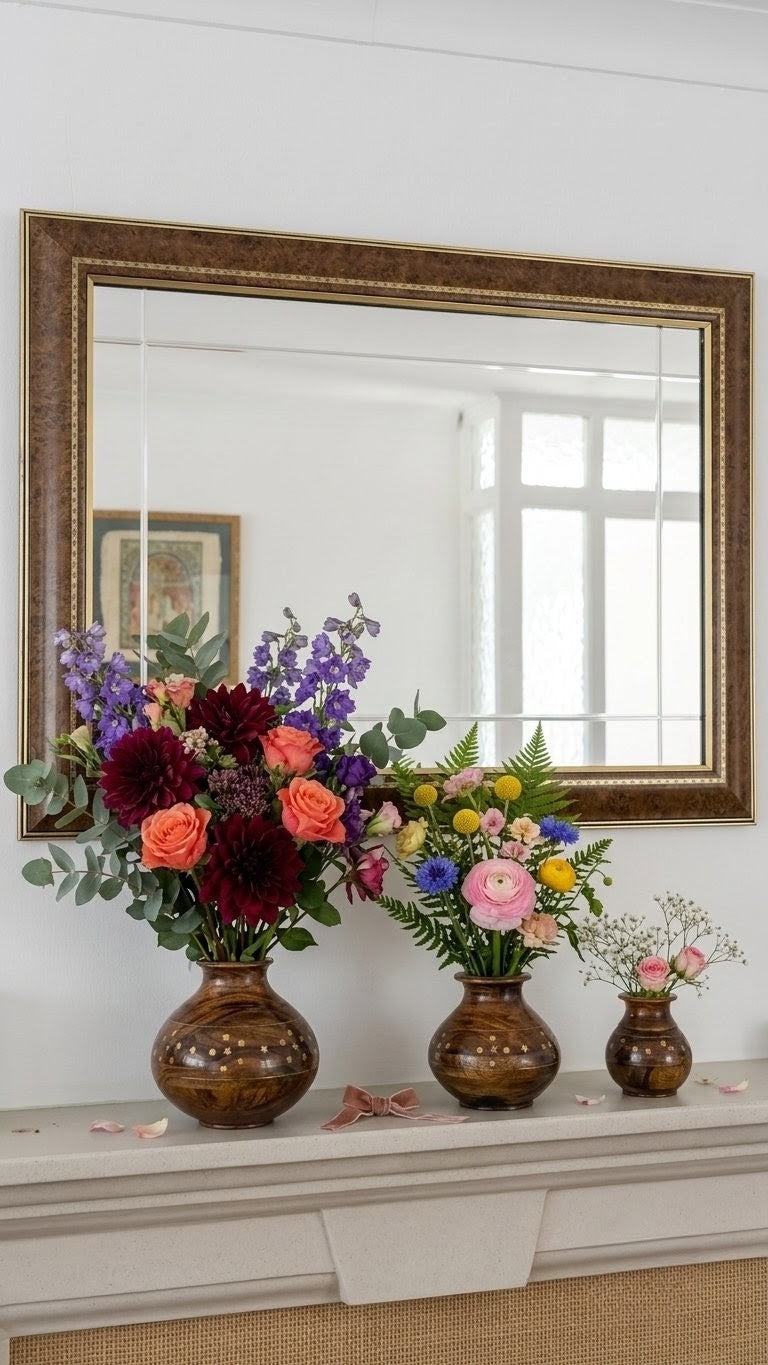 Hand-Turned Silanwali Wooden Vase Set (3-Piece) - Bras Inlay