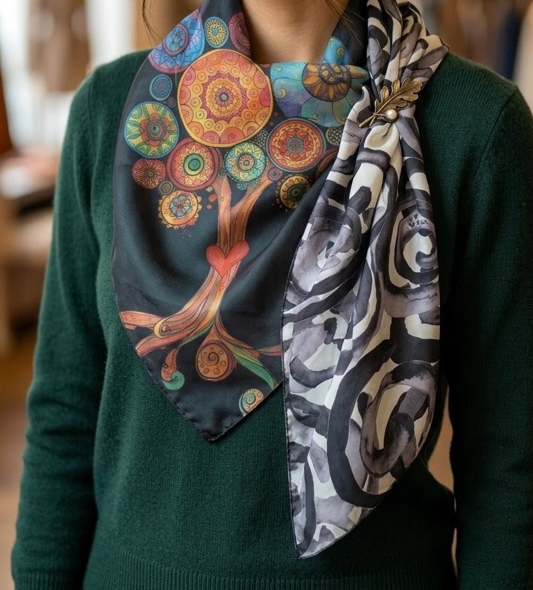 Tree of Life Reversible Art Scarf | Traditional Screen-Printed | 55" x 120" Statement Piece