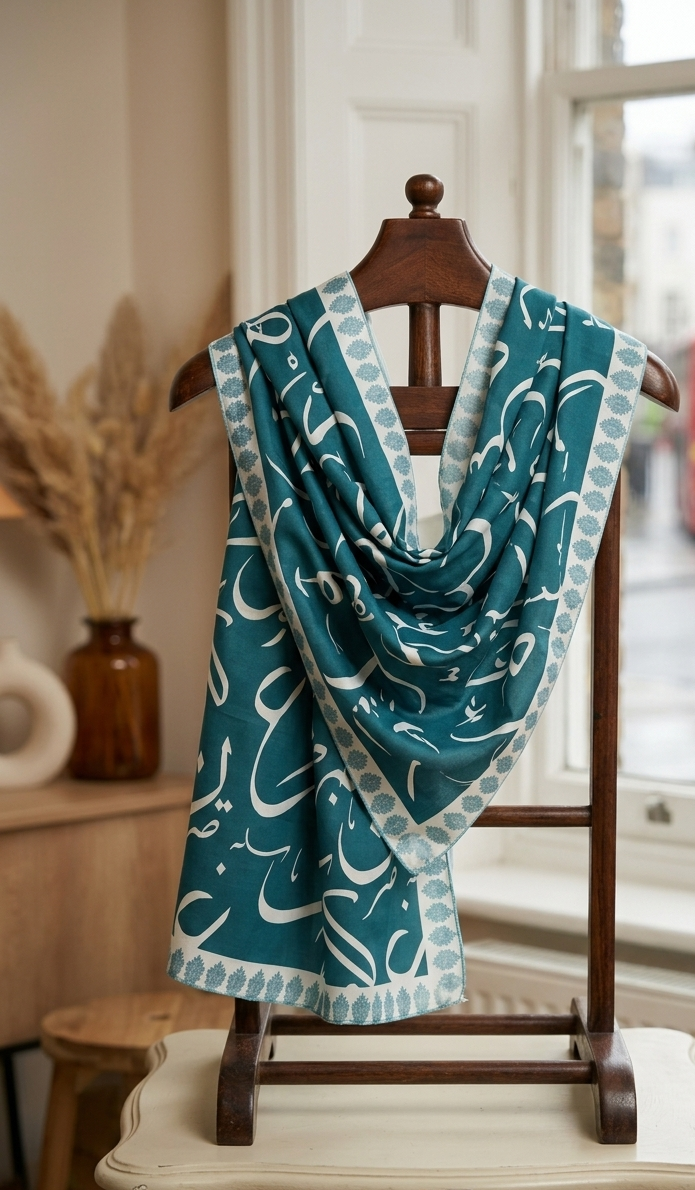 The Calligrapher's Stole – Shot Silk Traditional Screen-Printed Scarf (24" x 72")