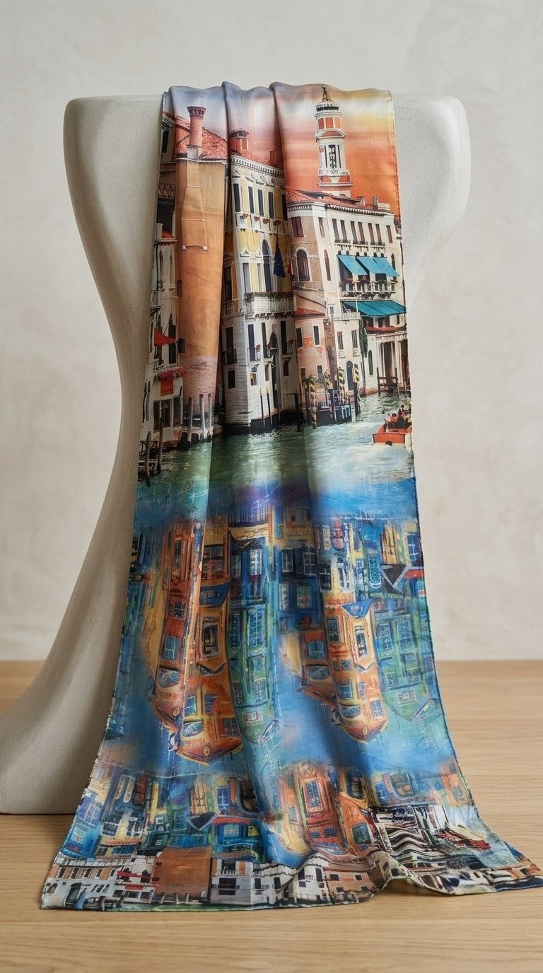 The Grand Canal Wearable Art Silk-Feel Scarf / Statement Wrap