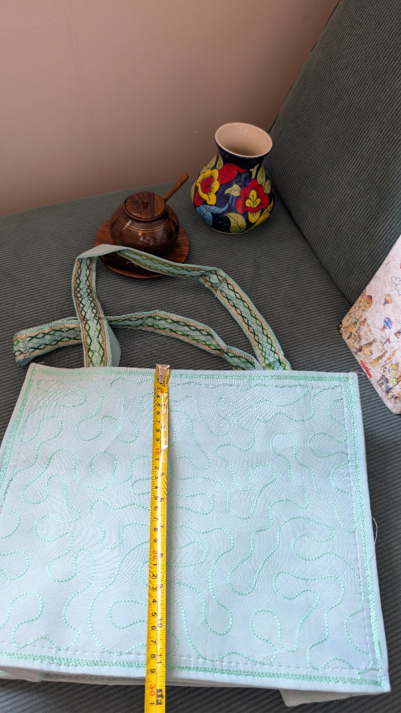 Handcrafted Light Blue Tote Bag with Traditional Multani Geometric Embroidery