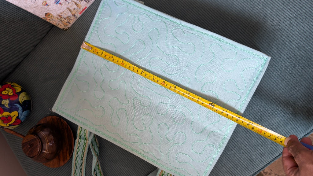 Handcrafted Light Blue Jute Tote Bag with Traditional Multani Geometric Embroidery