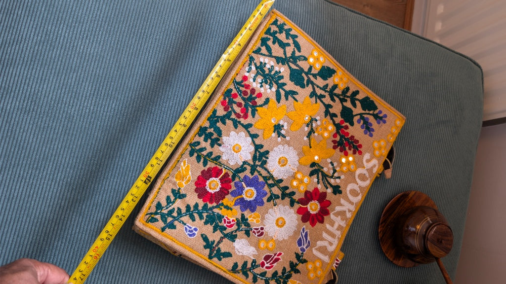 Handcrafted Jute Tote Bag with Traditional Multani Floral Embroidery