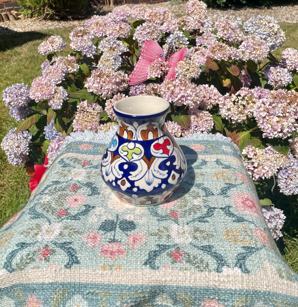 Hand-Painted Multani Ceramic Decorative Vase – Traditional Blue & Multi-Colour Leafy