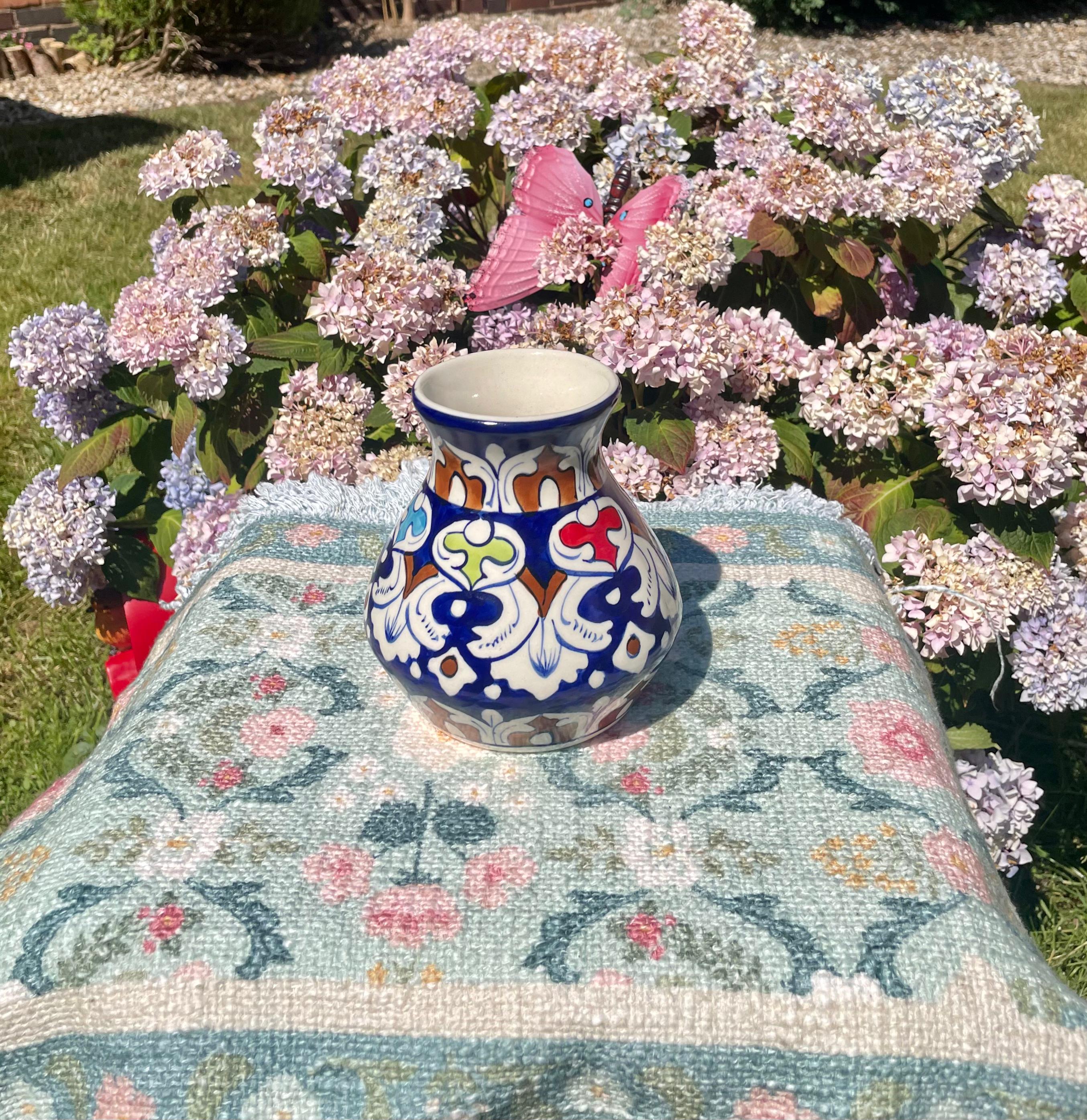 Hand-Painted Multani Ceramic Decorative Vase – Traditional Blue & Multi-Colour Leafy