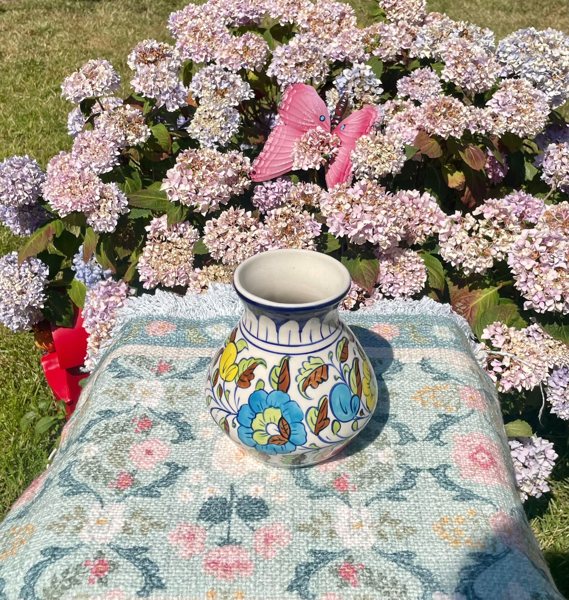 Hand-Painted Multani Ceramic Decorative Vase – Traditional Blue & Multi-Colour Floral Art