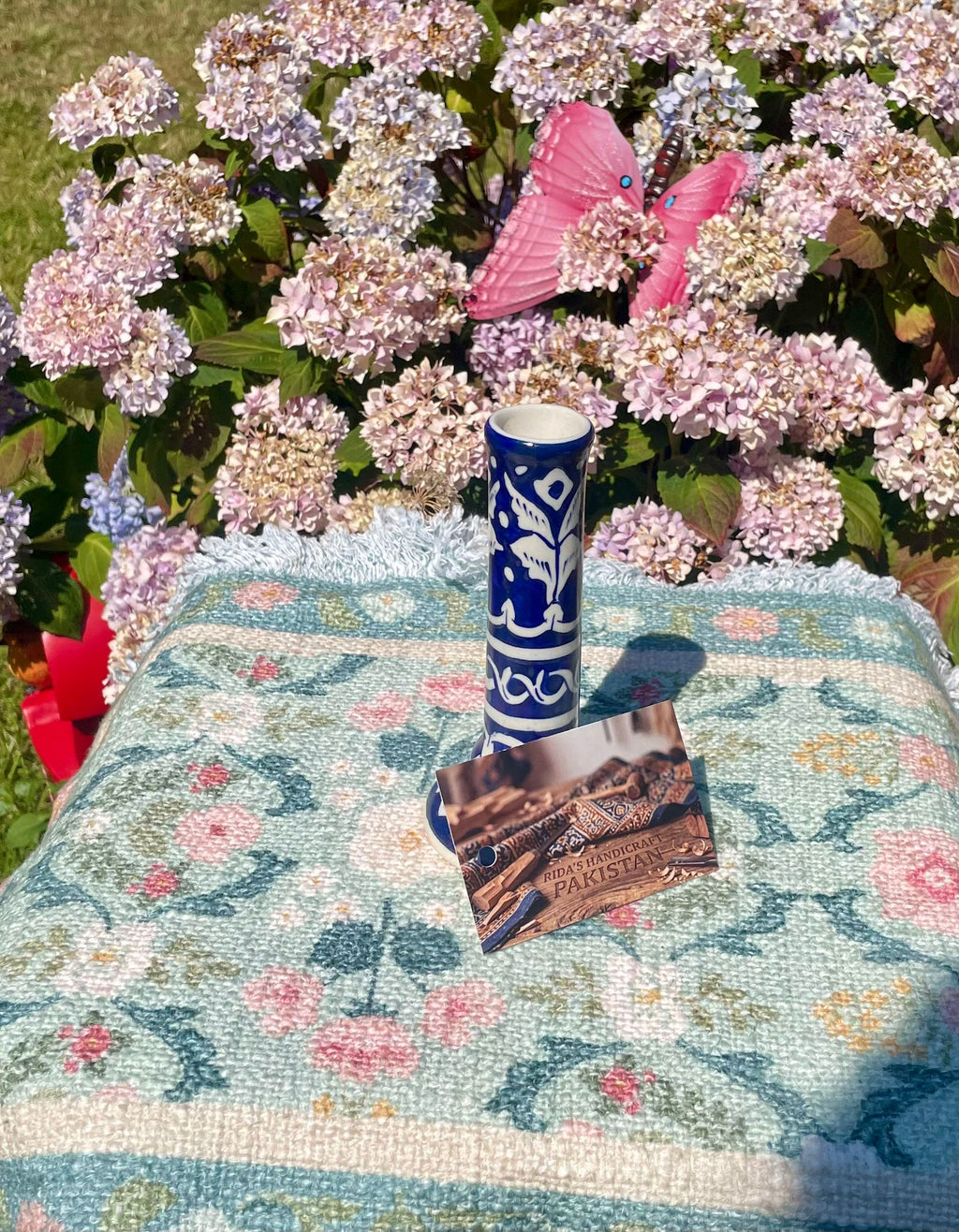 Traditional Hand-Painted Ceramic Candlestick / Bud Vase – Cobalt Blue Floral