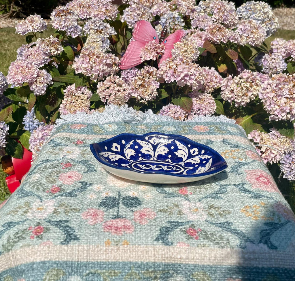 Handcrafted Multani Blue Pottery Ceramic Leaf Dish / Trinket Tray