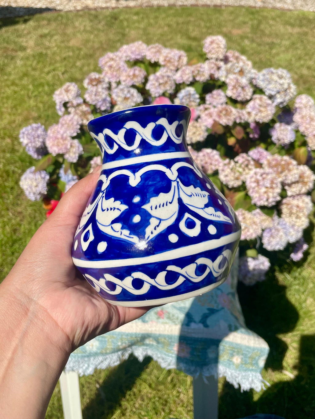 Hand-Painted Multani Ceramic Decorative Vase – Traditional Blue scrolling floral vines