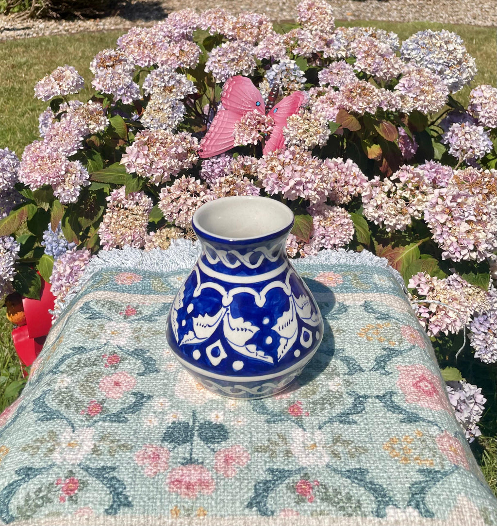 Hand-Painted Multani Ceramic Decorative Vase – Traditional Blue scrolling floral vines