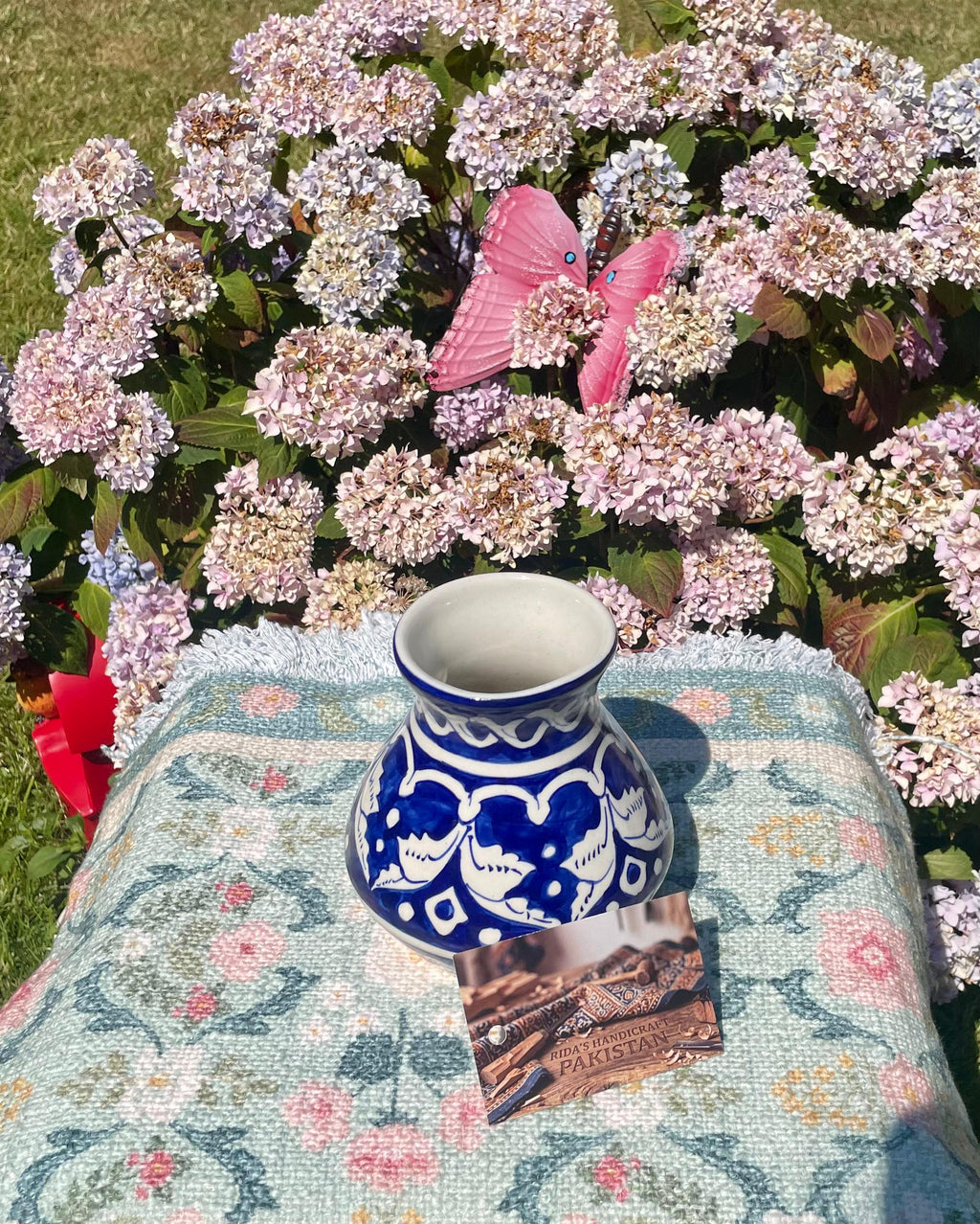 Hand-Painted Multani Ceramic Decorative Vase – Traditional Blue scrolling floral vines