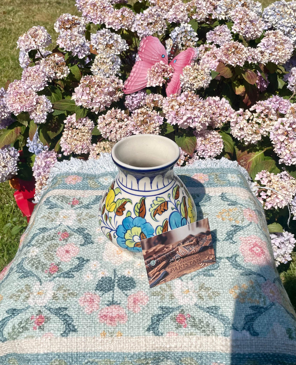 Hand-Painted Multani Ceramic Decorative Vase – Traditional Blue & Multi-Colour Floral Art