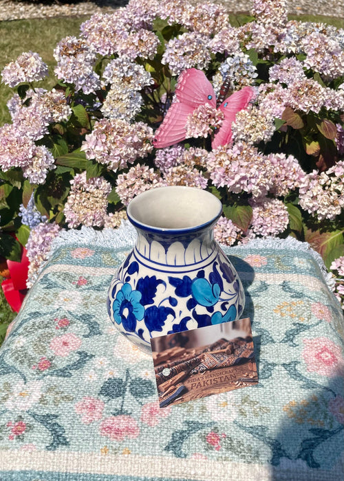 Hand-Painted Multani Ceramic Decorative Vase – Traditional Blue Floral Art