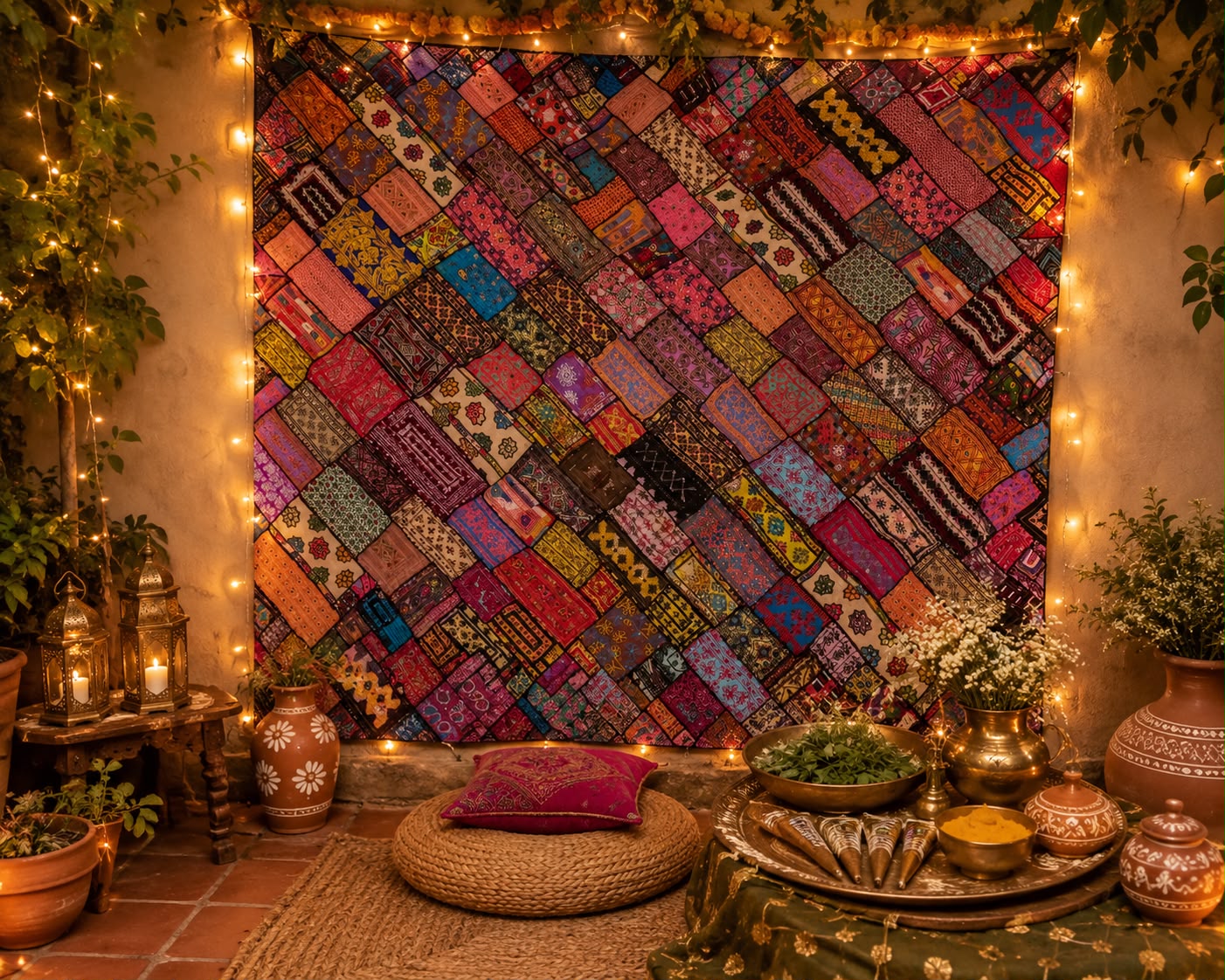 Handmade Sindhi Artisan Patchwork Tapestry/Wall Hanging / Rug / Throw (98" x 78")