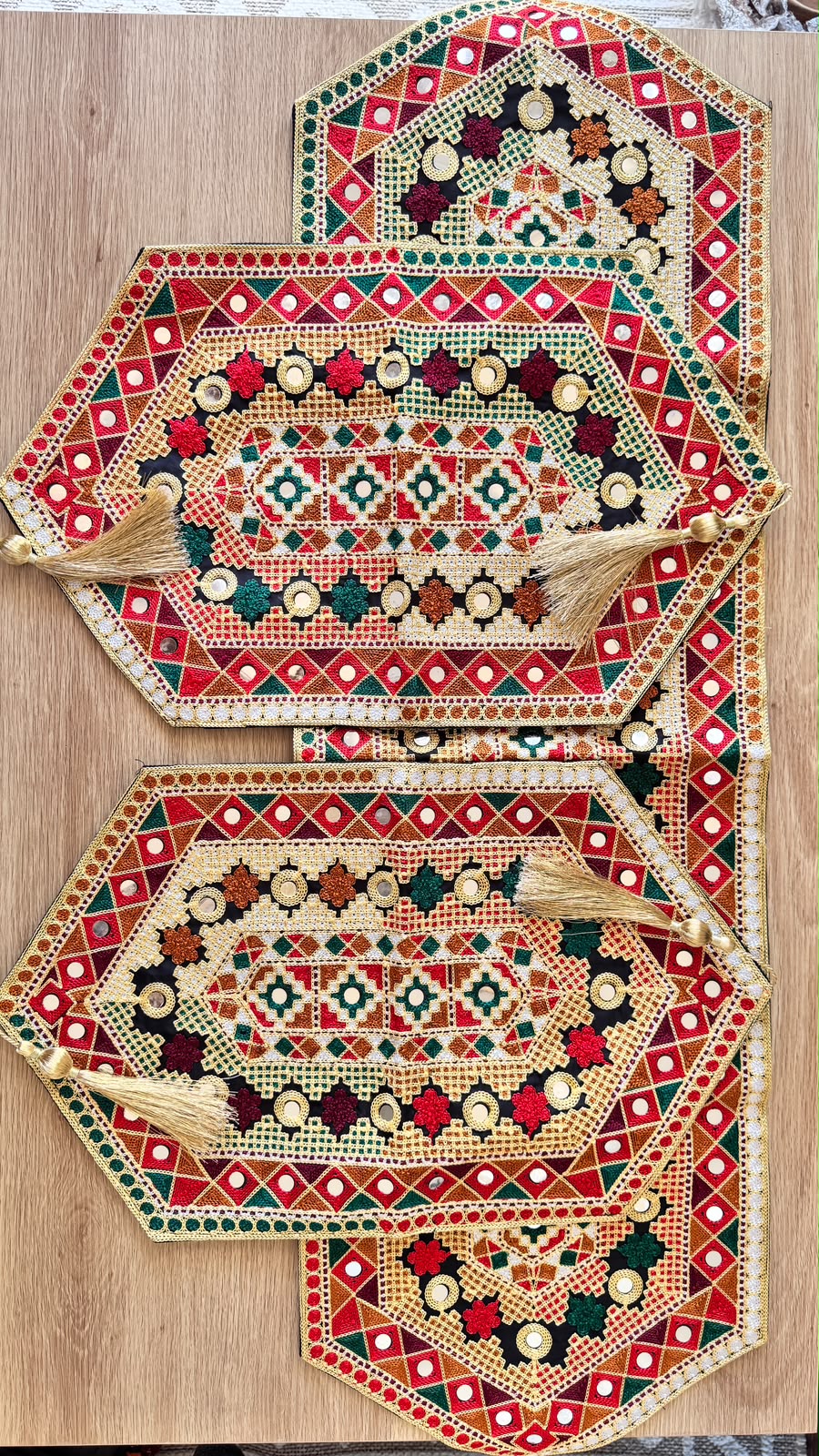 Handmade Traditional Table Runner Set of 3 – Embroidered South Asian Runner