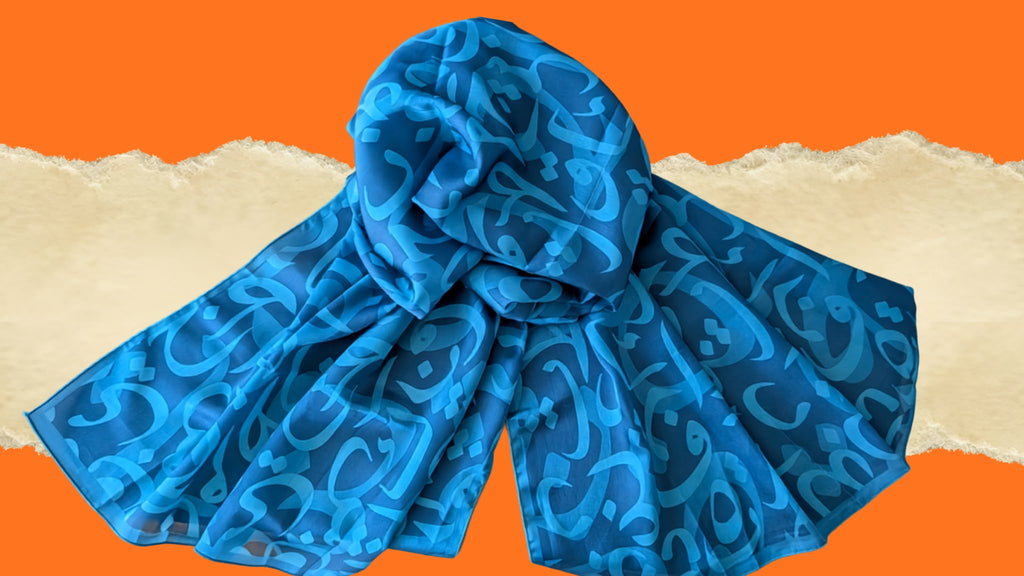 The Calligrapher's Stole – Shot Silk Traditional Screen-Printed Scarf (24" x 72")