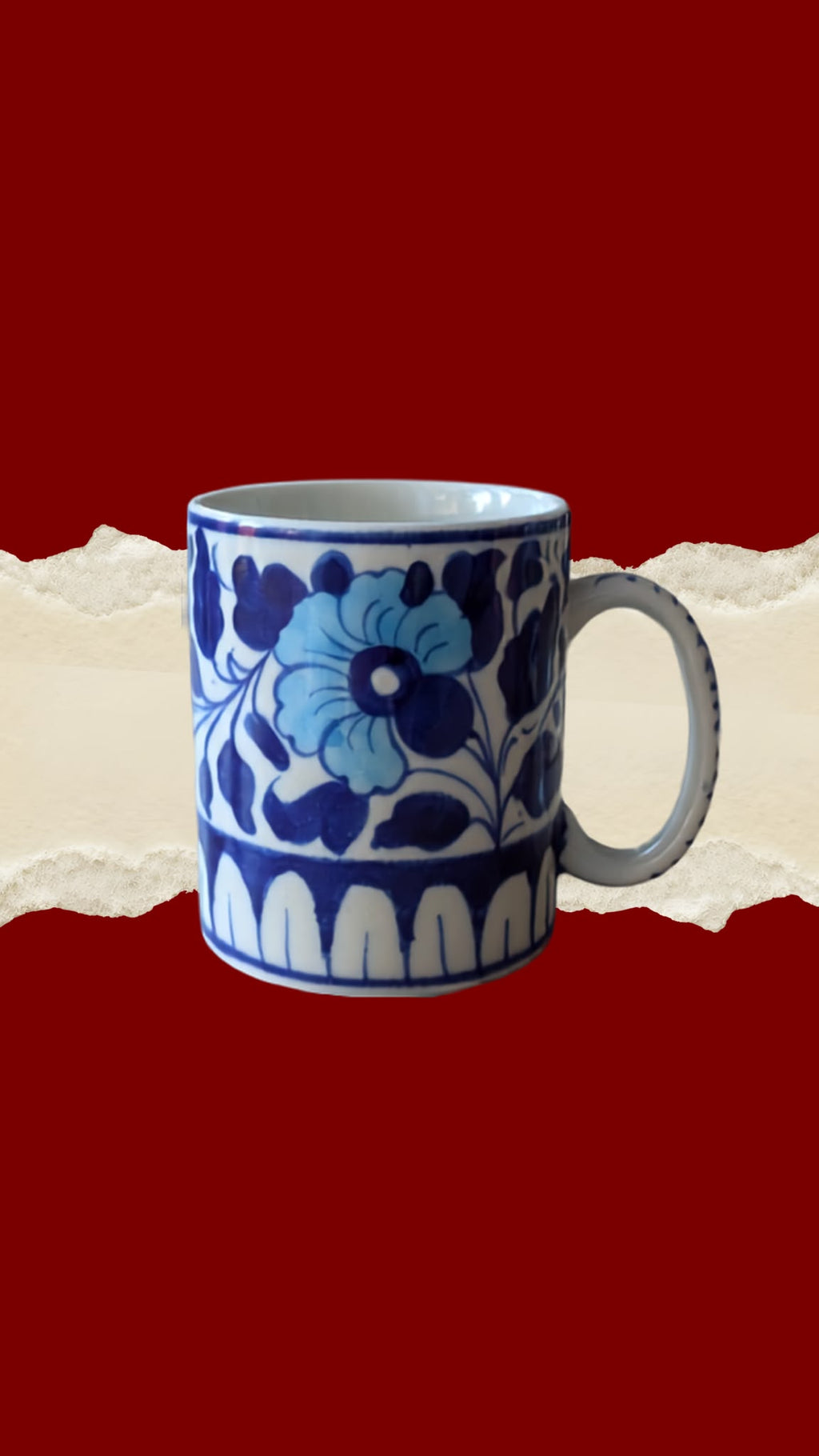 Handcrafted Multani Ceramic Mug with Lid | 4" Traditional Coffee & Tea Cup