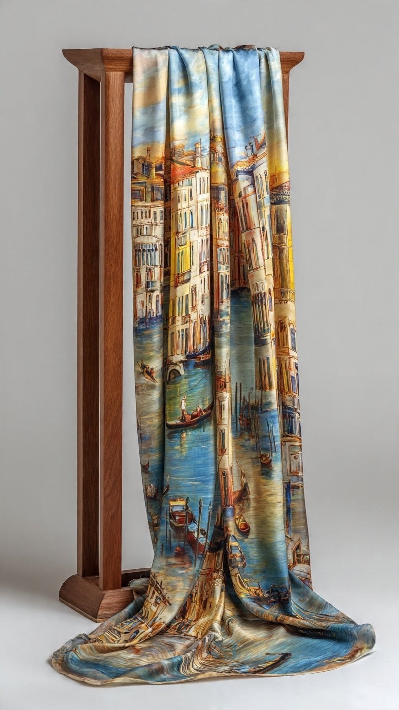 The Grand Canal Wearable Art Silk-Feel Scarf / Statement Wrap