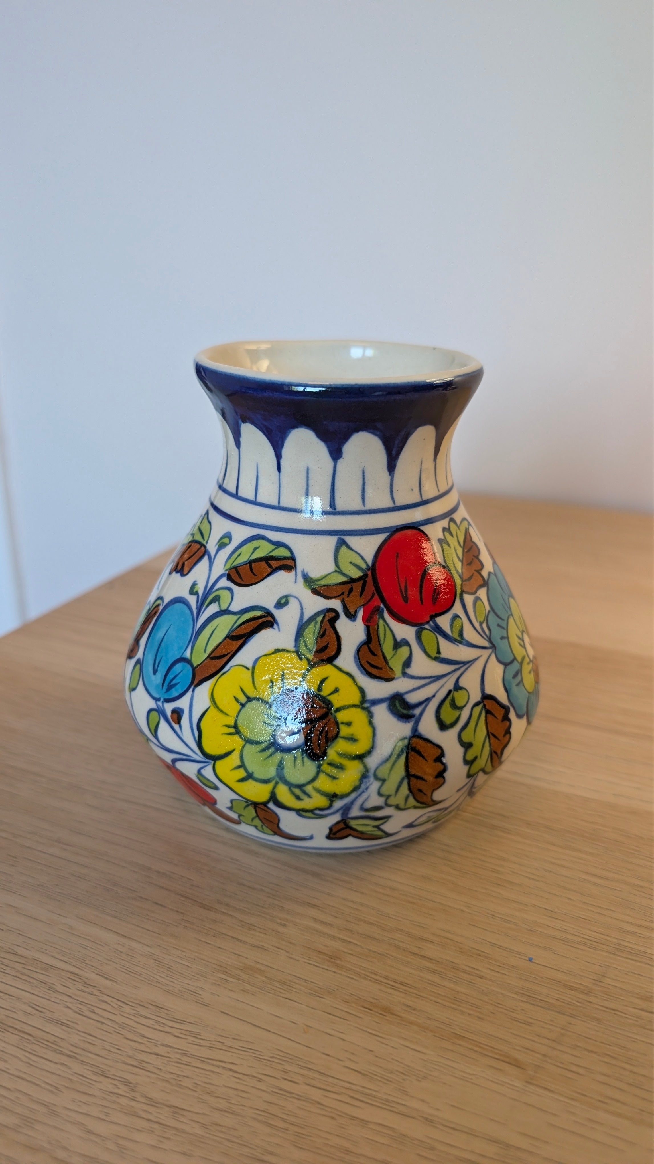 Hand-Painted Multani Ceramic Decorative Vase – Traditional Blue & Multi-Colour Floral Art