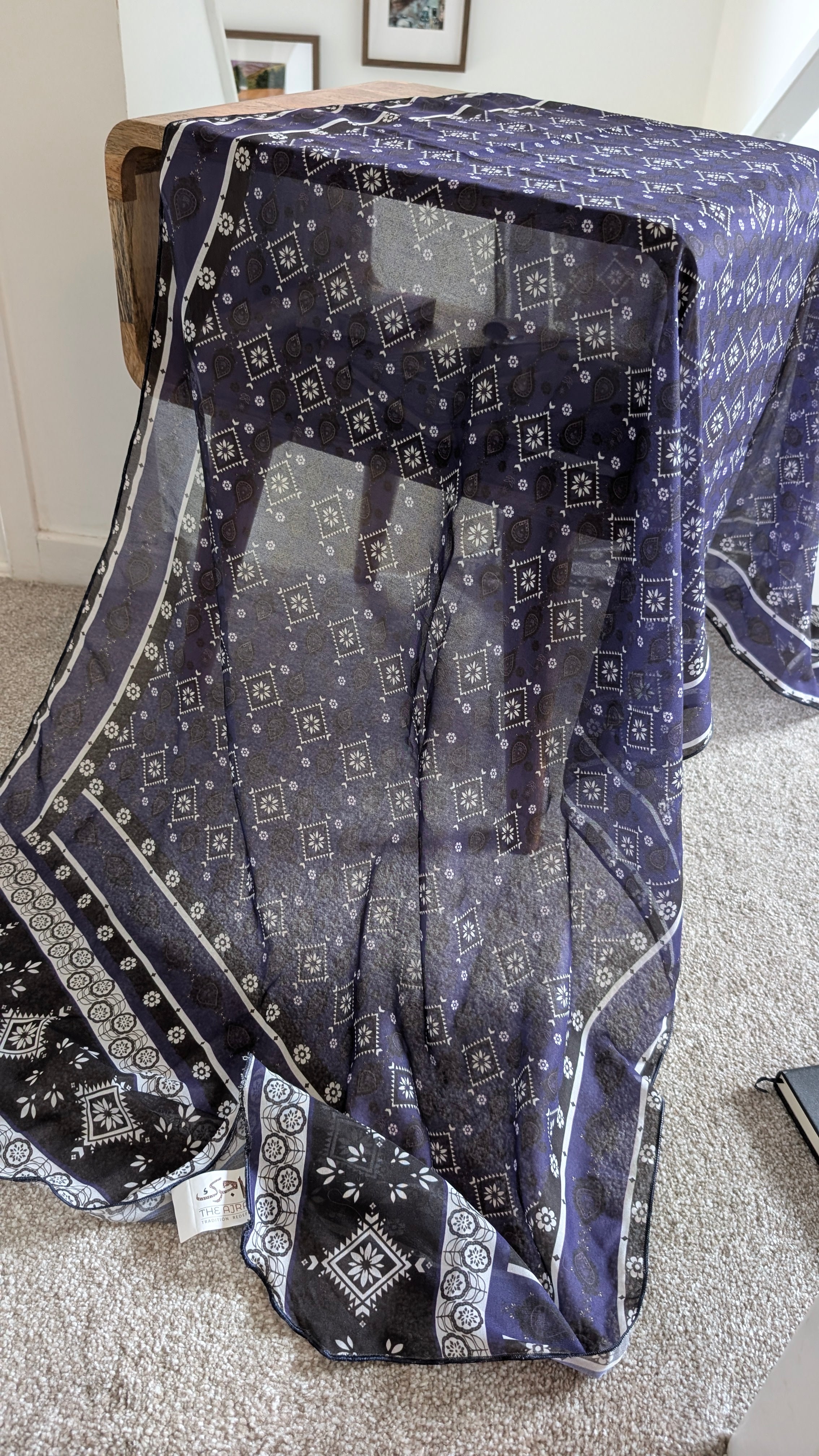 Handcrafted Sindhi Ajrak Block-Print Scarf / Shawl Blue