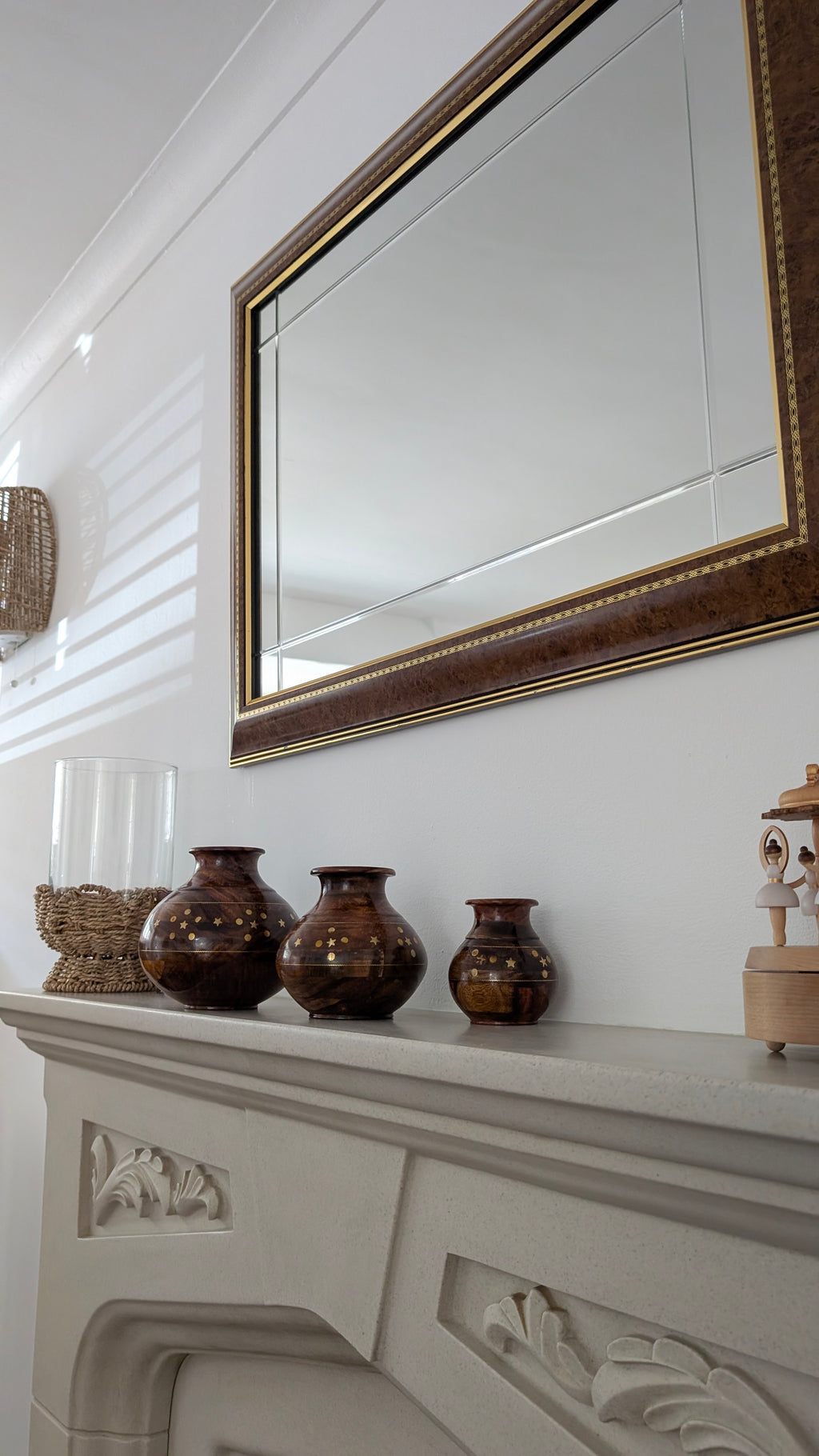 Hand-Turned Silanwali Wooden Vase Set (3-Piece) - Bras Inlay