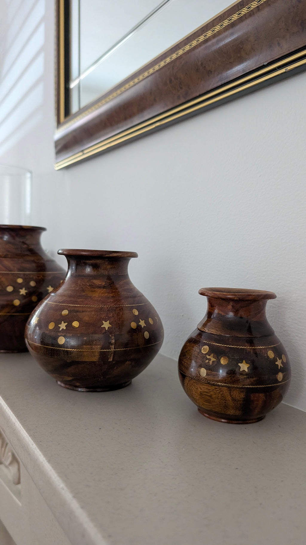 Hand-Turned Silanwali Wooden Vase Set (3-Piece) - Bras Inlay