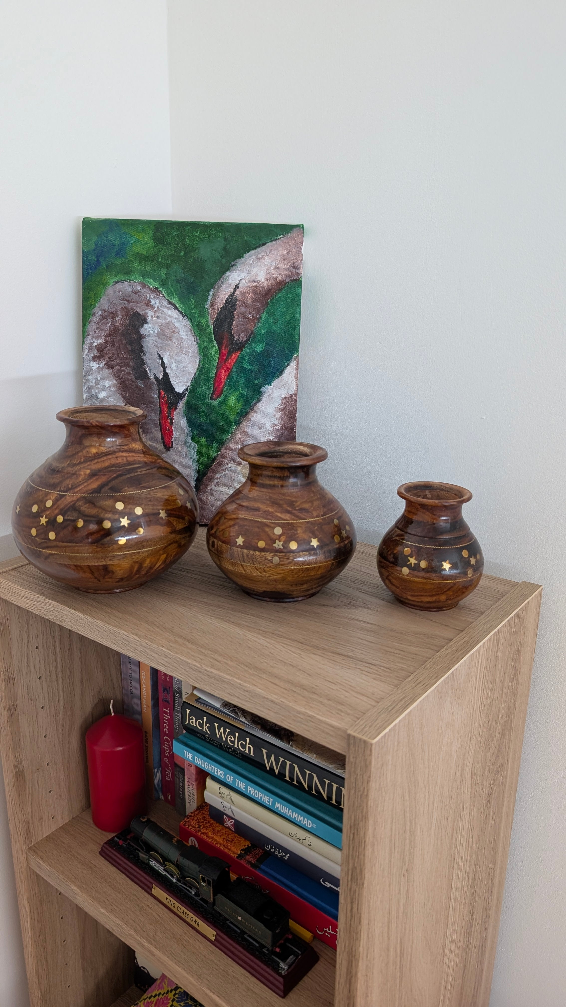 Hand-Turned Silanwali Wooden Vase Set (3-Piece) - Bras Inlay