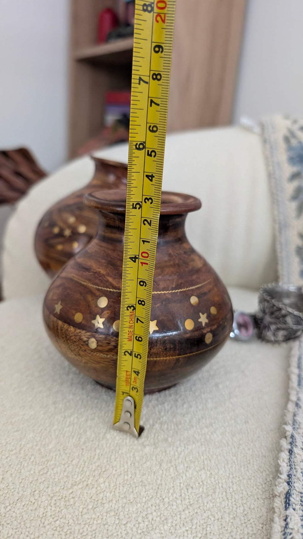 Hand-Turned Silanwali Wooden Vase Set (3-Piece) - Bras Inlay