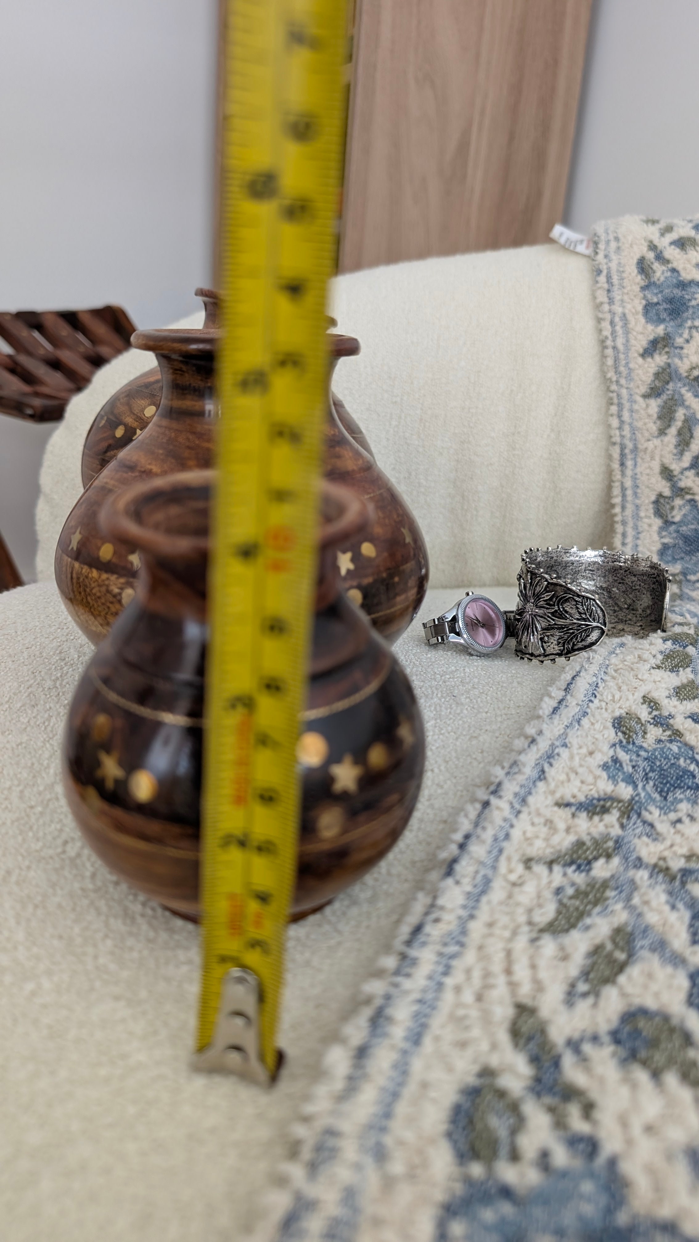 Hand-Turned Silanwali Wooden Vase Set (3-Piece) - Bras Inlay