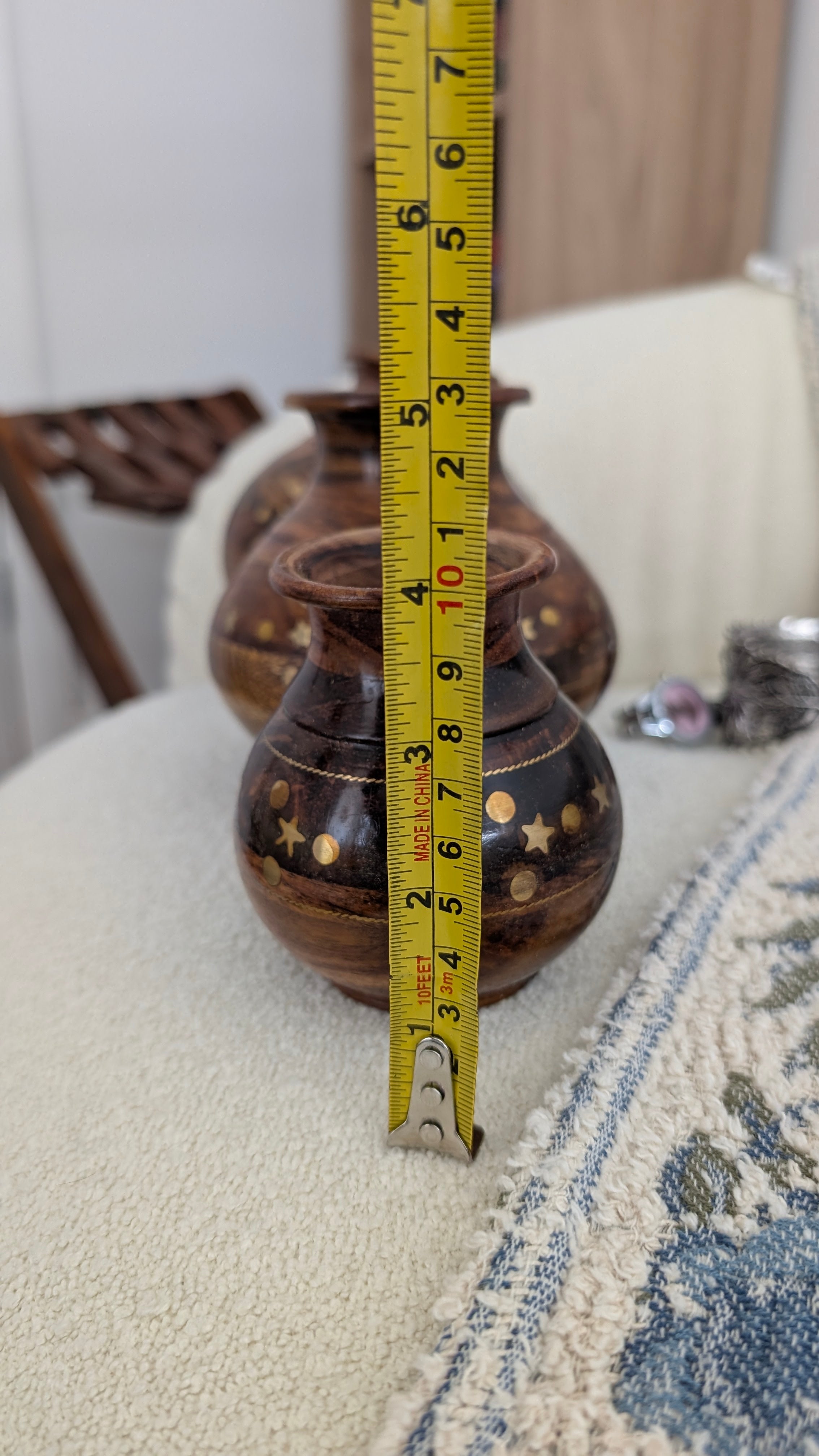 Hand-Turned Silanwali Wooden Vase Set (3-Piece) - Bras Inlay