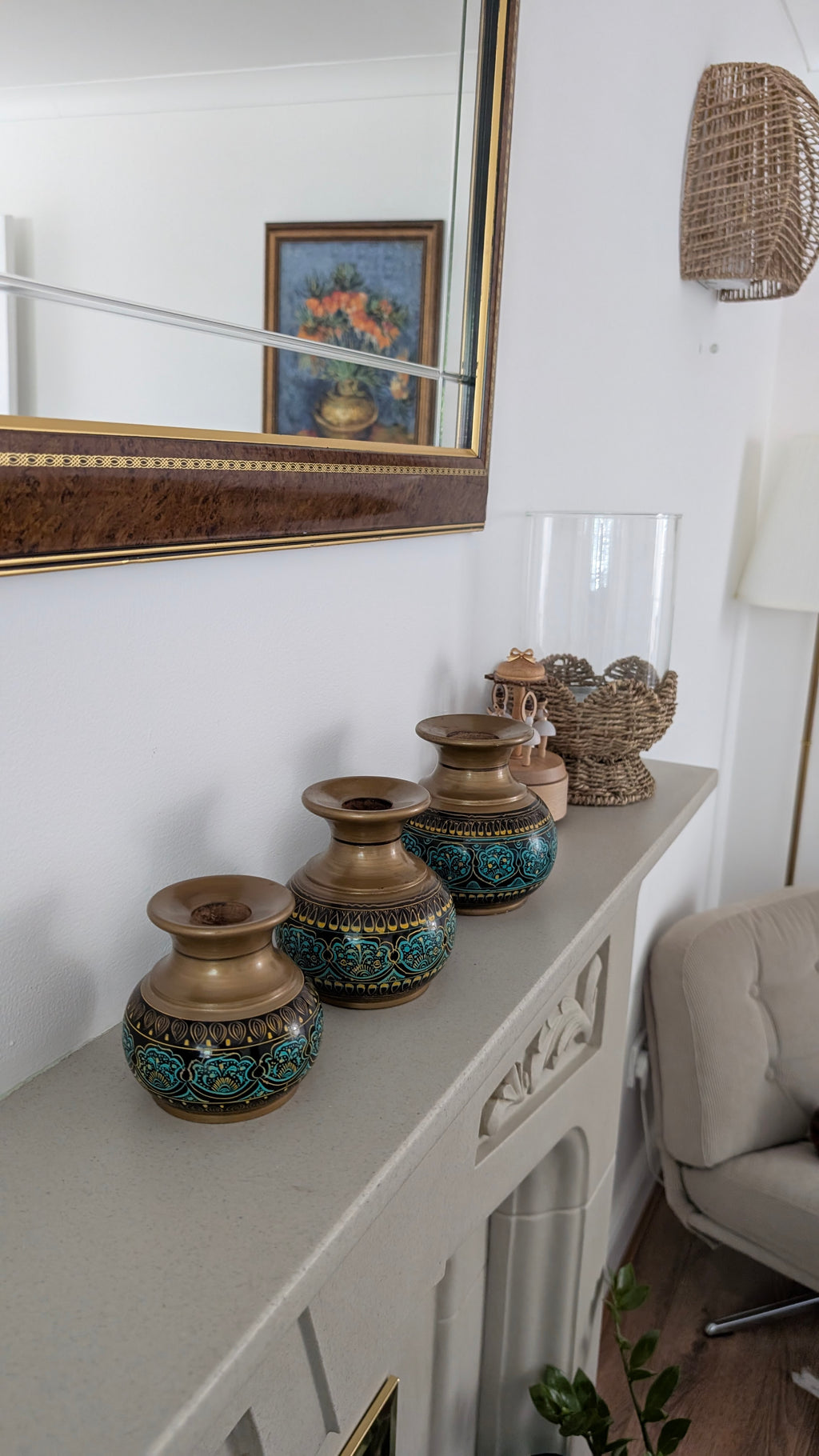 Hand-Turned Silanwali Wooden Vase Set (3-Piece) - Gold top