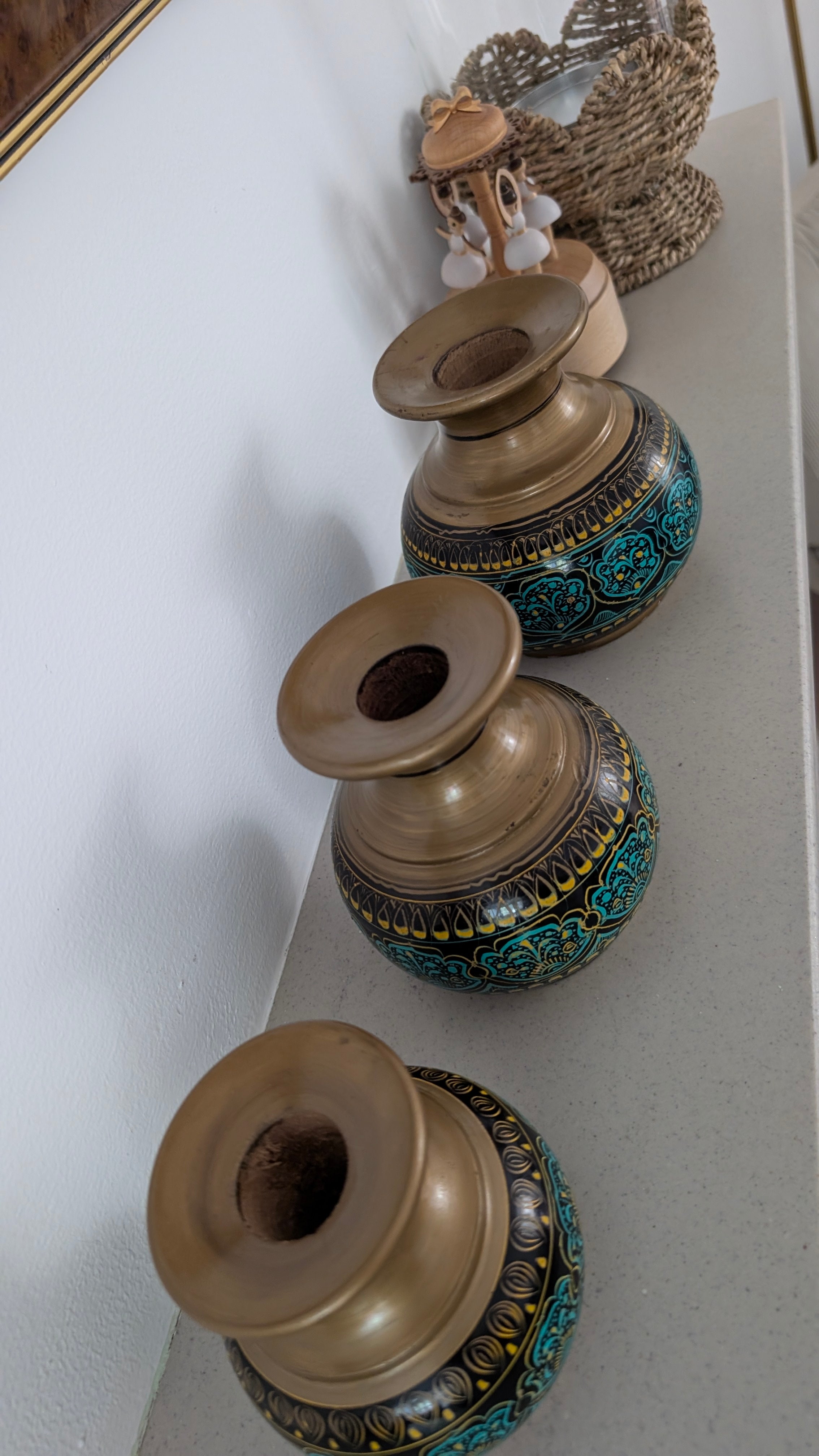 Hand-Turned Silanwali Wooden Vase Set (3-Piece) - Gold top