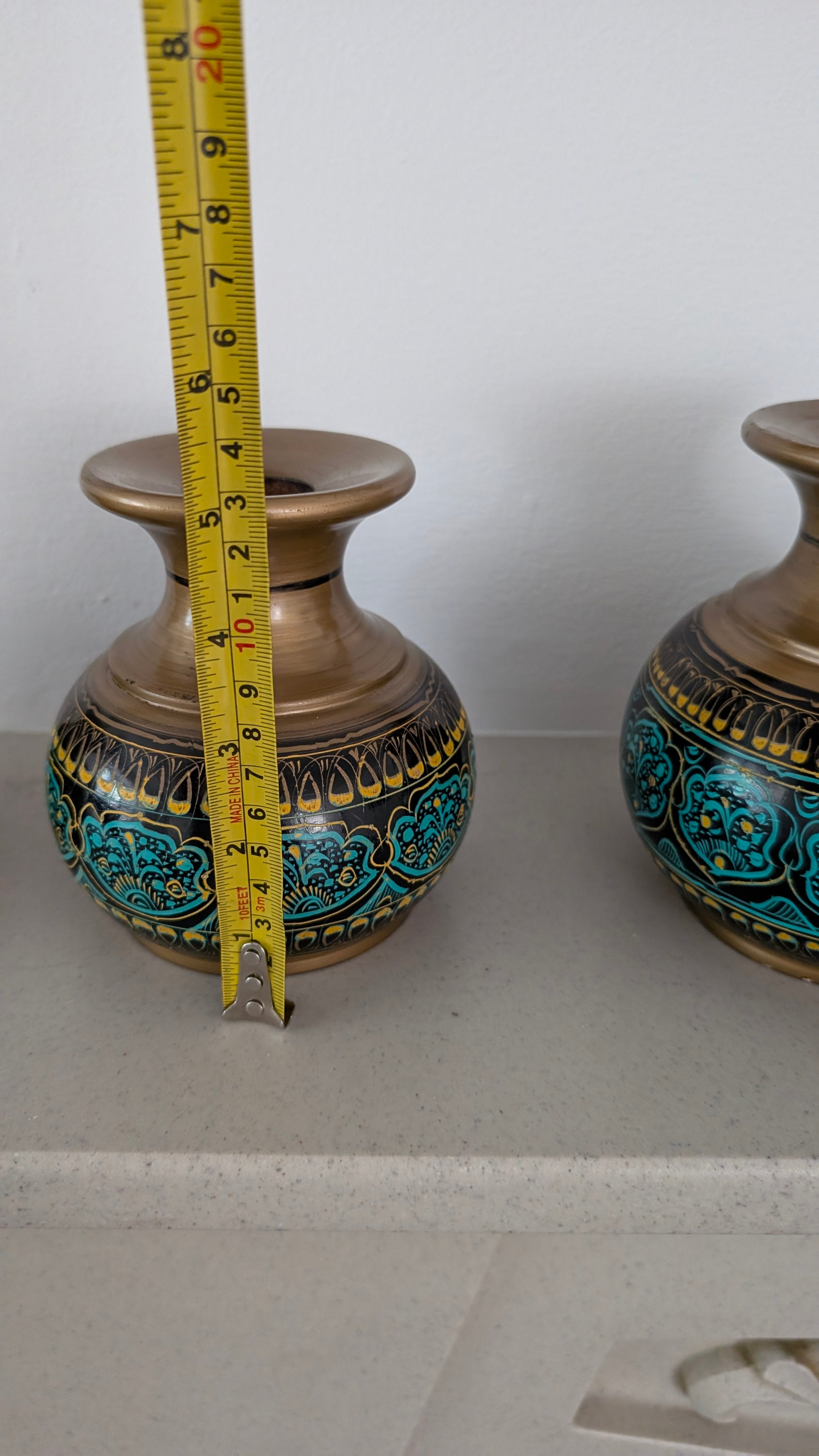 Hand-Turned Silanwali Wooden Vase Set (3-Piece) - Gold top