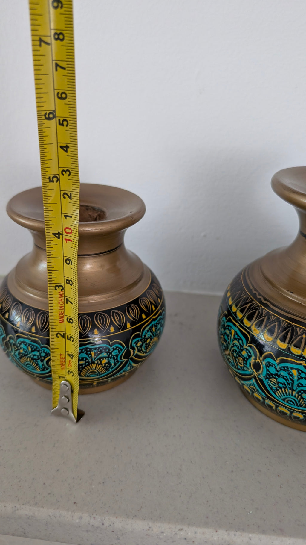 Hand-Turned Silanwali Wooden Vase Set (3-Piece) - Gold top