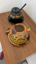 Handcrafted Wooden Pot with Lid & Spoon  | Artisanal Hand-Painted Condiment Jar (Pair)