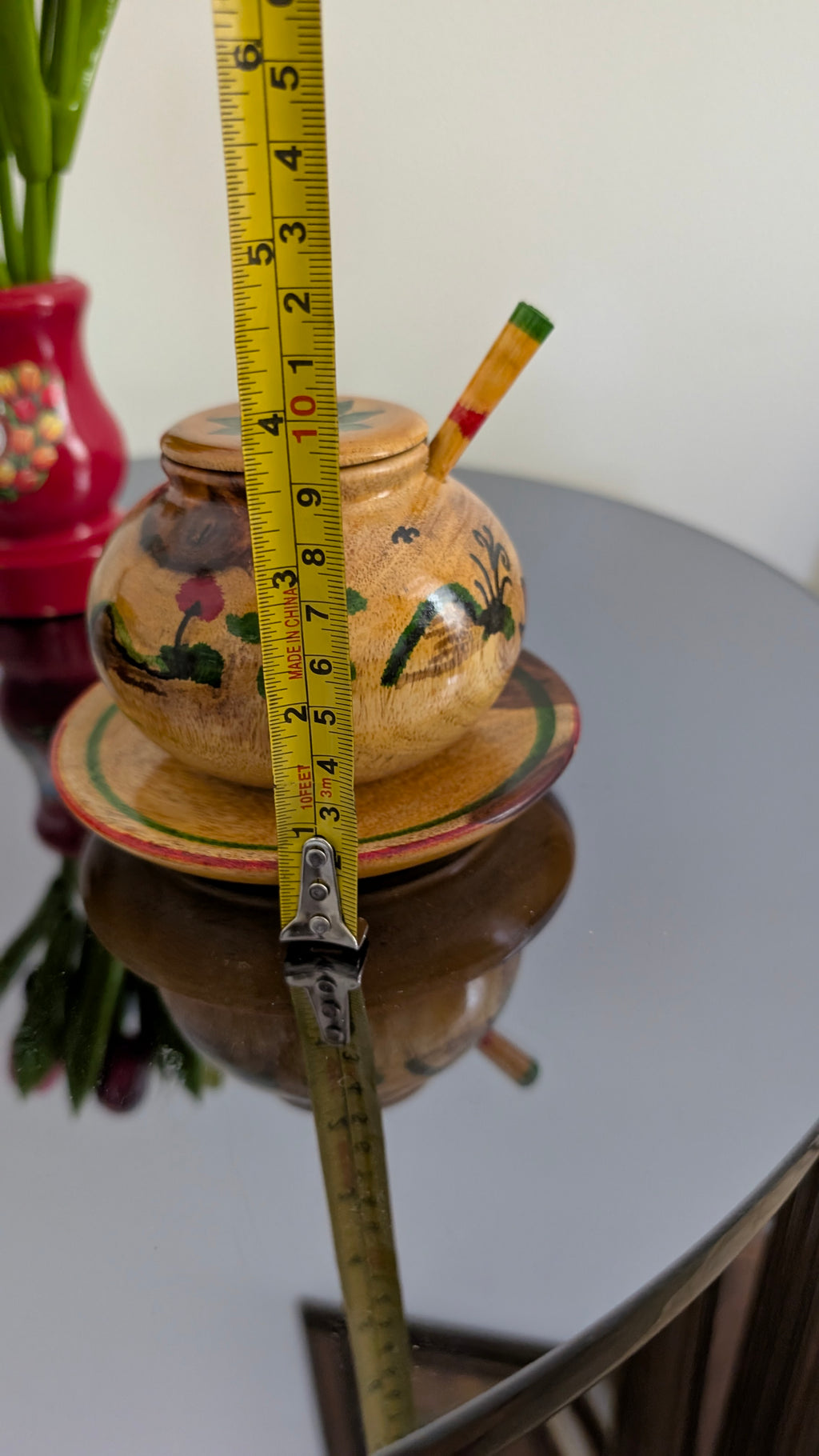 Handcrafted Wooden Pot with Lid & Spoon  | Artisanal Hand-Painted Condiment Jar (Pair)
