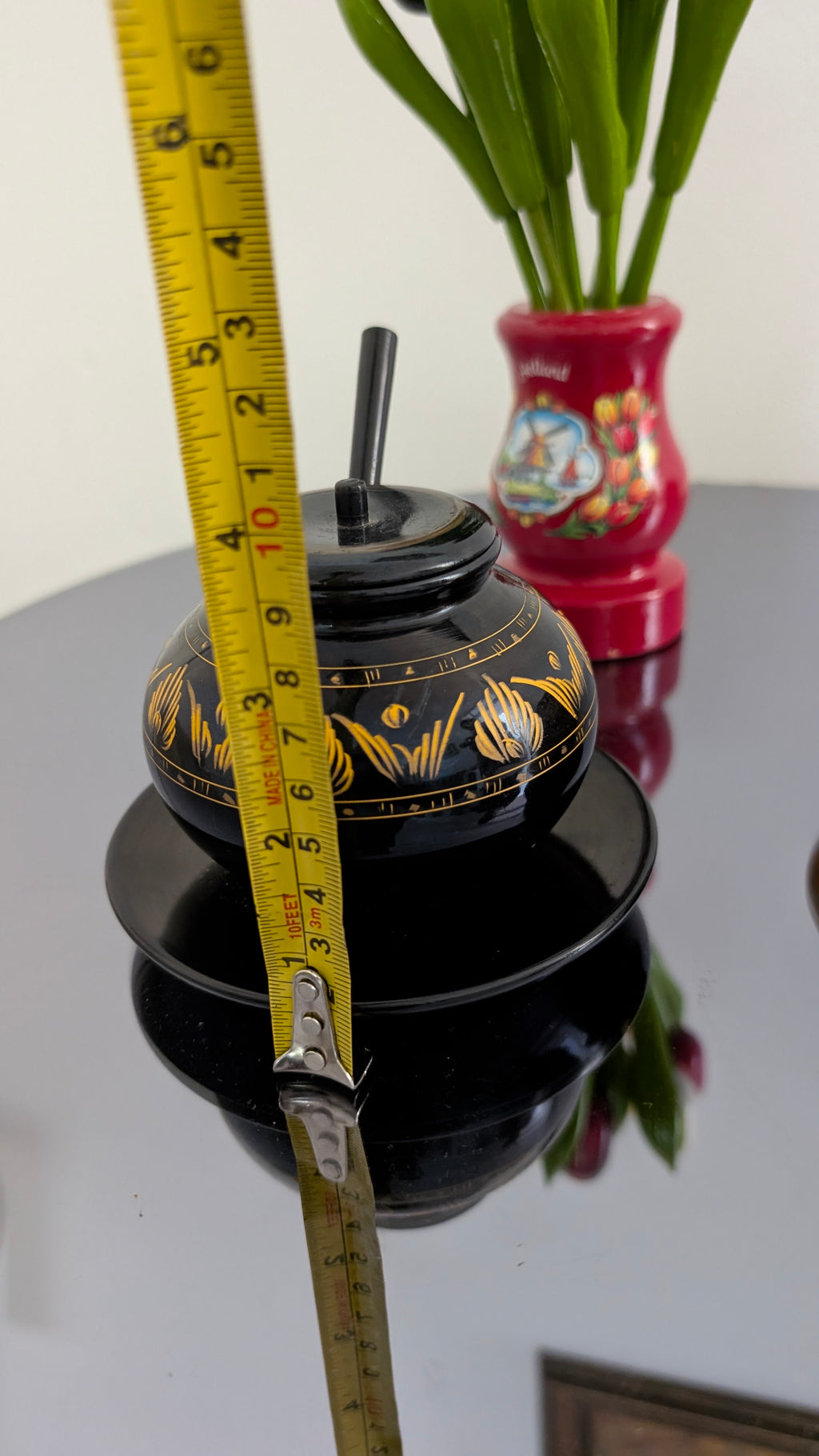 Handcrafted Wooden Pot with Lid & Spoon  | Artisanal Hand-Painted Condiment Jar (Pair)