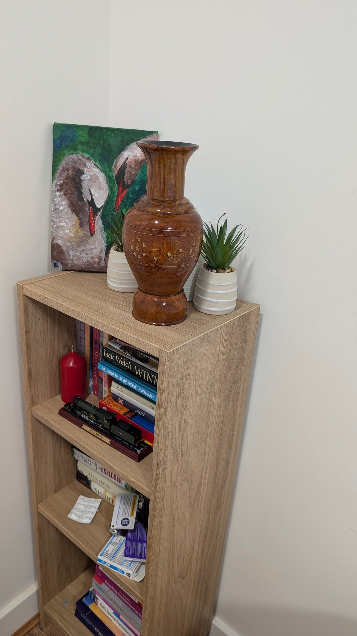 Hand-Turned Wooden Vase with Brass Inlay – Decor Accent (12 Inches)